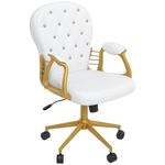 Vinsetto Office Chair, Comfortable Computer Desk Chair with Padded Seat and Adjustable Height, Tufted Back, Gold and White