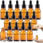 MRXBN 1/2 Oz Glass Dropper Bottle, 15mL Tincture Bottles with Dropper, Labels- Leak Proof Travel Eye Dropper Bottle Amber for Extracts & Essential Oil, Liquids, Perfume (16 pieces)