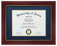 CORE ART 11x14 Diploma Frame Display Certificates 8.5 x 11 with Navy Mat or Documents 11 x 14 without Mat, College Degree Wooden Frame with Tempered Glass for Wall and Tabletop Display(Cherry Red)