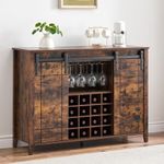 GarveeHome Farmhouse Wine Bar Cabinet,47" Coffee Bar Cabinet with Sliding Barn Door, Buffet Sideboard Cabinet with 16 Bottle Wine Rack for Dining, Living Room,Rustic Brown