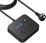 Power Strip Surge Protector USB Ports, 3 Outlets Ports Desktop Charging Station, Flat Plug, Wall Mount,3.6ft Braided Extension Cord,with Night Light Station for Cruise Ship,Home,Office, Black