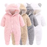 Newborn Baby Cartoon Bear Snowsuit Winter Coat Fleece Hooded Romper Jumpsuit (6-9Month, Pink)