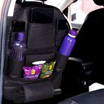 HOOPY Pu Leather Auto Car Back Seat Organizer With Foldable Dining Table Tray, Multipocket Storage Tablet, Bottle And Tissue Paper Holder_Black N, Automobiles