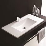 750mm Inset Bathroom Basin Ceramic White Sink, Modern Cloakroom Basin Sink with Single Tap Hole Overflow Wash Basin Bowl, Cabinet Mounted Basin Countertop Basin Vessel Sink