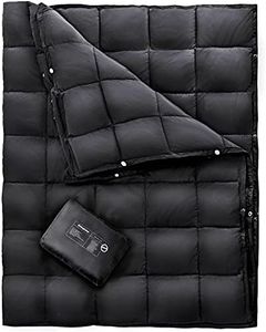 KingCamp Down Camping Blanket - Packable Lightweight Travel Blanket for Cold Weather Backpacking, Compact & Water Resistant & Warm Airplane Quilt 69x53 Black