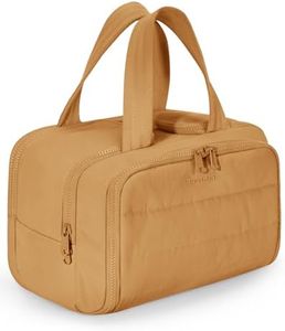 BAGSMART Travel Toiletry Bag, Crush Toiletry Bag for Women, Wide-open Puffy Toiletry Bags for Traveling, Large Travel Cosmetic Makeup Bag Organizer for Accessories,Toiletrie (Brownstone Yellow)