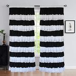 Dekor World Cotton Black and White Chess Stylish Ultimate Ruffle Rod Curtain Set (Pack of 2)-110x215cm (4x7Feet) Door Curtain-for Bedroom and Living Room