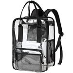 VASCHY Clear Backpack, Heavy Duty School Bag for Boys and Girls Fashion Transparent Bag See Through Rucksack for Mens and Womens Casual Daypack with Multipurpose Pockets for Work,Travel,Beach(Black)
