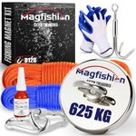 MAGFISHION Magnet Fishing Kit - Extra Strong Magnet - 625 KG - Ø 120 mm - With 2 Ropes (10M& 20M) - Triple Hook - Gloves - Magnetic Fishing - Fishing Magnet Super Strong - Powerful Neodymium Magnets