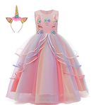 LZH Girls Unicorn Flower Dress Costume Cosplay Princess Birthday Party Dresses Up,7-8 Years,025-Baby Pink