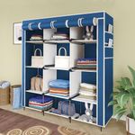 Maison & Cuisine® 12 Layer Collapsible Portable Foldable Wardrobe Storage Organizer Shelves for Clothes Racks Fabric Almirah Non Rustable Iron Storage Unit (W 88250) (Pack of 2, Blue)
