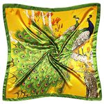 vabovin 35" Fashion Neckerchief Women's Silk Like Big Satin Square Hair Scarf Accessory (Green Peacock)
