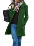 chouyatou Women's Winter Wool Blend Pea Coat Single Breasted Stand Collar Casual Trench Coat Overcoat, Green, Large