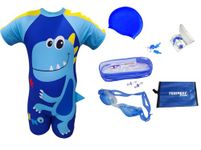 TEMPEST Swimming Kit for Boys with One piece half sleeve Swimming Costume for boys | Swim Suit | Swimwear | Swimming Dress Goggles Cap Ear Plug Nose Clip with KIT Bag (Multicolor, 4-5 Years)