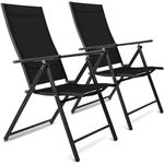 SUNMER Folding Garden Chairs High Back 7 Position Recliner Sun Lounger - Set of 2, Black