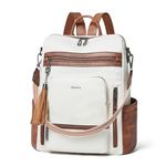 Shrrie Laptop Backpack for Women Vegan Leather 14 inch Laptop Bag Large Travel Backpack Purse for Business College Beige