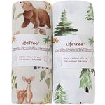 LifeTree Muslin Baby Swaddle Blankets, Baby Swaddling Neutral Receiving Blanket for Boys & Girls, 70% Viscose from Bamboo and 30% Cotton, Large 47 x 47 inches Woodland Animals & Pine Tree