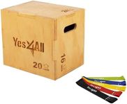 Yes4All 3 in 1 Wooden Plyo Box, Plyometric Box for Home Gym and Outdoor Workouts, Available in 4 Size - 24"x20"x16" + Resistance Band