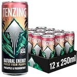 TENZING Natural Energy Drink, Plant Based, Vegan, & Gluten Free Drink, BCAA, Pineapple & Passionfruit, 250ml (Pack of 12)