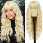 YEESHEDO Long Light blonde Wigs for Women with Fringe Natural Looking Curly Wavy Synthetic Hair for Ladies Daily or Halloween Cosplay,28 Inches