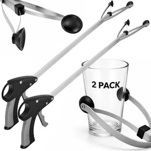 Vive Suction Cup Grabber Reacher 32" (2 Pack) - Elderly Grab It Reaching Pickup Tool Heavy Duty for Seniors - Trash, Sticks, Litter Picker Upper - Extra Long Reach Handle & Handy Extension Arm Claw