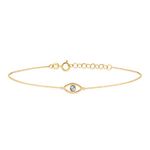 Diamond Evil Eye Bracelet | 14k Gold Open Evil Eye Bracelets for Women | 14k Real Gold Dainty Eye Shaped Bracelets | Women's 14k Gold Protection Jewelry | Gift for Christmas, Adjustable 6" to 7"