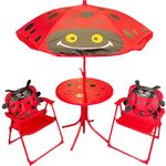 just 4 baby Kids Children Folding Picnic Characters Table and 2 Chairs Set Outdoor with Parasol (Ladybug Table & Chair Set)