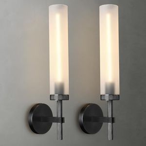 ZHFLT Black Knurled Wall Sconce, 20" Bathroom Wall Sconce 2Pc, Glass Tube and Brass Wall Sconces Lighting, Wall Light Mirror Sconces,Vanity Sconce Lights for Bath, Bedroom, Living Room, Hallway