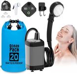 Portable Camping Shower with 20L Collapsible Bucket, 6000mAh Rechargeable Battery, Multi-Modes Spray Head & LED Smart Display, Type-C Charging Outdoor Shower Kit for Hiking, Travel, Pet Bath, Car Wash