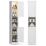 VASAGLE Tall Bathroom Cabinet with Lights, Slim Bathroom Storage Cabinet, Freestanding Narrow Cabinet with Adjustable Shelves, for Small Spaces, Modern, 11.8 Inches Wide, Cloud White UBBC566W02