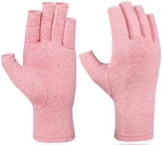 MOMISY Arthritis Gloves Women Men Hand Fingerless Compression Gloves Wrist Support Therapy Gloves Relieve Pain from Rheumatoid RSI Carpal Tunnel for Typing Dailywork-1 Pair, Pink, S