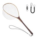 Aventik Fly Fishing Net Landing Net Trout Fishing Wooden Net with Magnet Net Release Soft Rubber Net Bag Catch & Release Fish Net Great Protection for Fish (Long Handle/Small Hole net with Magnet)