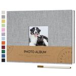 Vienrose Self Adhesive Photo Album with Picture Window for 4 x 6 Photos, Linen Cover DIY Scrap Book Album 40 White Pages for Travel Photo Book with a Ballpoint Pen, 21.5 x 30 cm, Grey