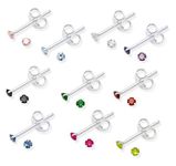 Heather Needham Set 10 PAIRS Genuine Sterling Silver Cubic Zirconia stud Earrings - Colours as shown in photos - SIZE: TINY TEENY 2mm - Gift Boxed 5548SET