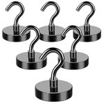 MIKEDE Magnetic Hooks, 70LB+ Strong Magnets Hooks Heavy Duty, Black Magnetic Hooks Fridge Magnets Neodymium with Hooks, Garage Hooks for Cruise, Classroom, Home, Kitchen - 6 Pack