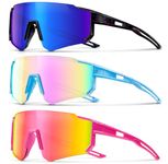 DioKiw 3PACK Kids Sunglasses Polarized Youth Baseball Sunglasses Boys Girls Softball Cycling UV400 Protection Goggles, 3pcs-black Blue+pink+pink Red, One size fits all