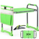 Garden Kneeler Seat with Handles, Upgraded Widened 28cm Kneeling Pad, Heavy Duty Garden Stool with Extra Pruner, Pouch, Garden Kneeler Seat Holds 160kg, Garden Kneelers for Senior Citizens, Green