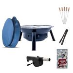 Peng Essentials Foldable Barbeque Grill Set for Home | Foldable, Easy to Assemble, Heat Resistant|Charcoal Griller BBQ with 5 Wooden Skewers, 1 Tong & Barbecue Carry Bag