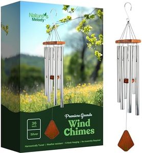 Nature’s Melody Premiere Grande Tunes Wind Chimes – Outdoor Windchime with 6 Tubes Tuned to E Pentatonic Scale, Rustproof Aluminum, Beech Wood & S Hook Hanger for Sympathy, Memorial Gift or Zen Garden