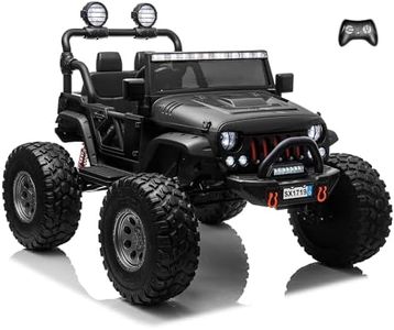 Kids Republic 2-Seater Lifted Monster Jeep Ride-On Truck Motorized Electric Car for Kids with Leather Seats, Seatbelts, Remote Control and MP3 Player - Battery Powered Ride-On Vehicle (24V, Black)
