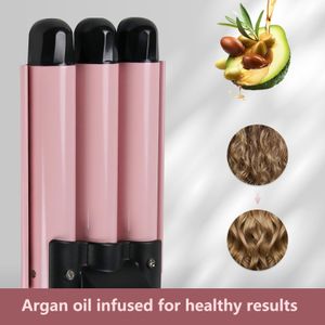 janelove 3 Barrel Hair Waver 25mm Ceramic Beach Wave Curler – 2 Temp Settings, Heat-Resistant Glove