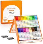 Shuttle Art 384 Pack Washable Super Tips Markers, 16 Assorted Colors Conical Tip Large Markers Bulk with a Box, Bonus Caps, Home Classroom School Supplies for Toddlers Kids Adults Students Teachers