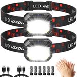 KIDECCE Headlamp,2 Packs 2000 Lumen Super Bright Motion Sensor 18 Modes LED Headlamp,Rechargeable Headlamp Flashlight with White Red Light,Lightweight Waterproof Perfect for Running,Cycling,Fishing