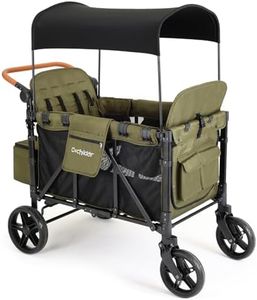 Cochildor Elite 4-Seater Wagon Stroller for 2-4 Kids, One-Hand Fold, High Seats with 5 Point Harness, Adjustable Handle & Canopy, Green