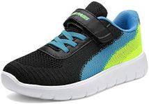 DREAM PAIRS Boys Girls Shoes Kids Tennis EZ-Ons MagicZips Athletic Running Walking Sneakers,Size 10 Toddler,Black/Blue/Neon/Green,Zoom-K
