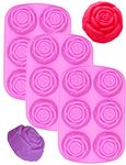 3 Pack of x Large Rose Flower Ice Cube Chocolate Soap Tray Mold Silicone Party maker (Ships From USA)