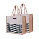 ASIAN Eco-Friendly Jute Hand Everyday Tote Bag-Reusable Tiffin Shopping Grocery Multipurpose Hand Bag With Zip & Handle For Men And Women (Grey,Black)