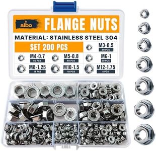 200 PCS Metric Hex Flange Lock Nuts Assortment Set – Stainless Steel 304 Metric Nuts in Reusable Box – Hardware for Automotive & DIY – M3, M4, M5, M6, M8, M10, M12