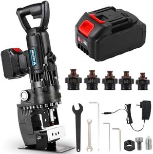 NEWTRY 1800W Cordless Hydraulic Hole Puncher + 2 Battery 3.0Ah Electric Hydraulic Hole Puncher 110V Angle Steel Punching Machine Φ1/4"-4/5" Metal Hole Punch for Angle Channel Steel Iron Aluminum,etc