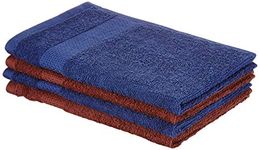 Amazon Brand - Solimo Cotton 4 Piece Hand Towel Set, 380 GSM (Twilight Blue, Brick Red)